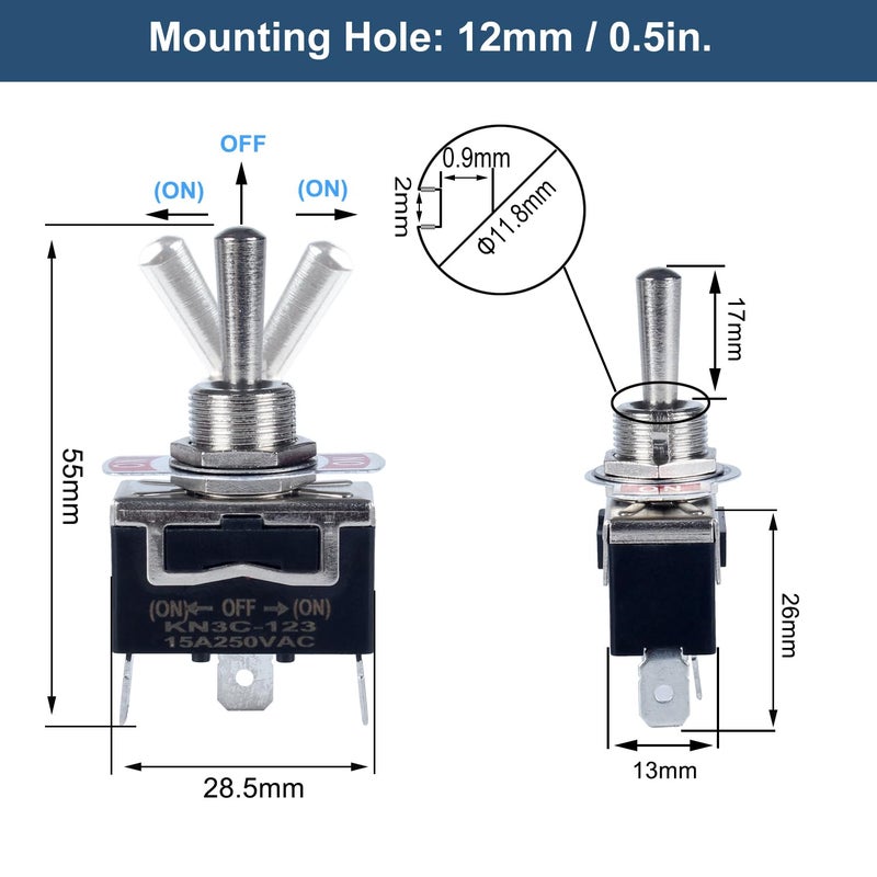 DMWD Momentary Heavy Duty Toggle Switch 30A 12VDC 20A 120V Marine SPDT 3 Pins 3 Positions (ON)-Off-(ON) Self-Reset Switch with Waterproof Boot Cap and pre-Wired Cables for Auto Car Truck Boat 2Pcs - Image 2